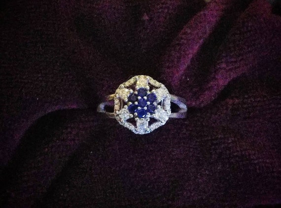 Vintage Blue Sapphire with Natural White Sapphire… - image 8