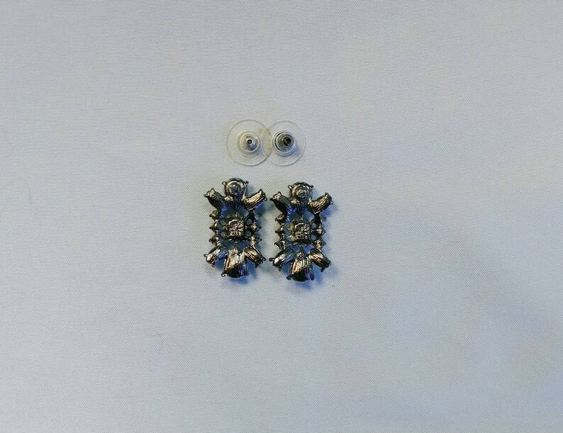 Art Deco Rhinestone and Faux Turquoise Pewter Toned Vintage Silver Estate Post Earrings