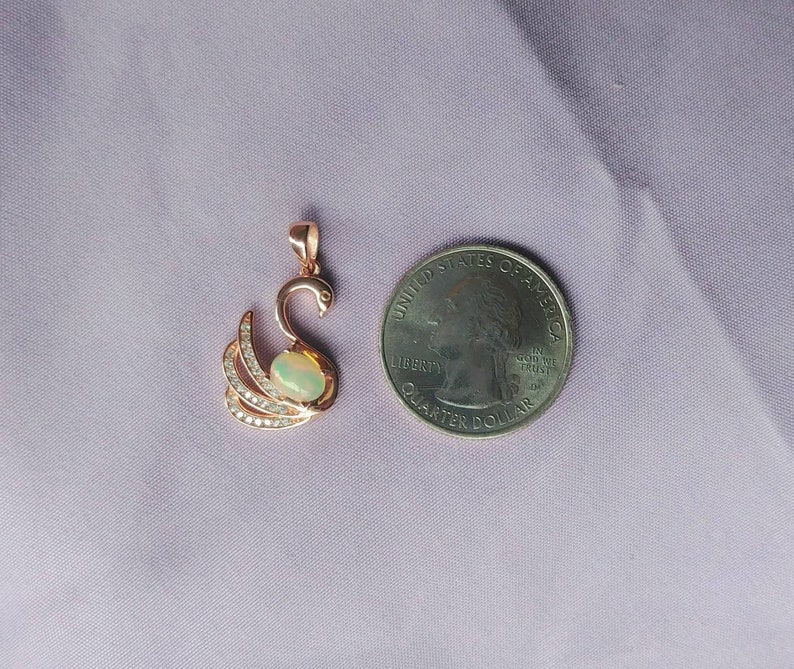 Vintage Rose Gold over Sterling Silver Petite Swan Pendant with Genuine Fire Opal and Pave Cubic Zirconia Accents