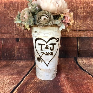 Personalized vase Wood centerpiece wedding Bridal shower decoration Birch wood vase Wedding shower decoration Birch wedding image 3