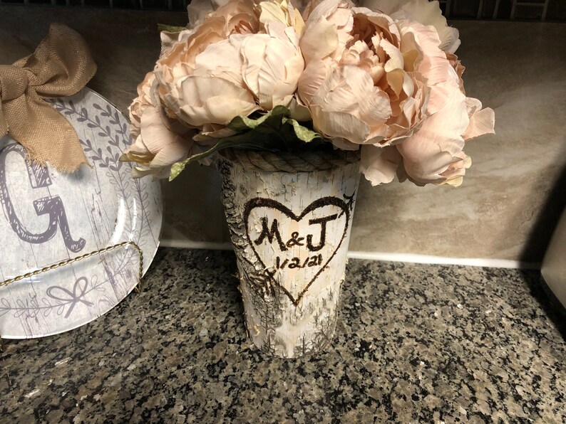 Personalized vase Wood centerpiece wedding Bridal shower decoration Birch wood vase Wedding shower decoration Birch wedding image 5