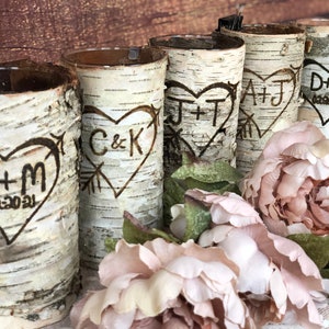 12, 14, 16 inch birch bark vases for wedding Personalized wedding gift for couple Tall wedding centerpieces for table Sweetheart table decor image 8