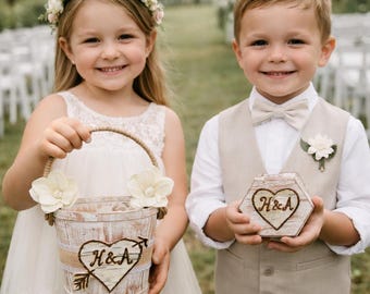 Flower girl basket - Rustic wedding decor - Flower girl basket rustic - Flower girl basket personalized - Rustic wedding