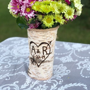 Personalized vase Wood centerpiece wedding Bridal shower decoration Birch wood vase Wedding shower decoration Birch wedding image 2