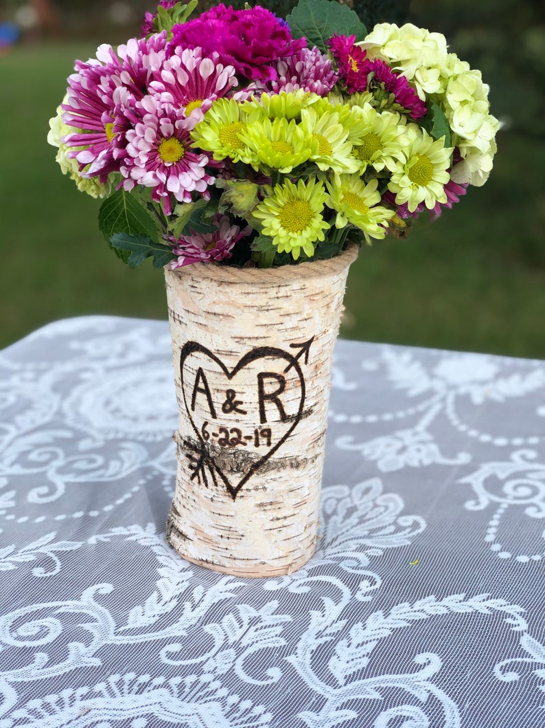 Personalized vase Wood centerpiece wedding Bridal shower decoration Birch wood vase Wedding shower decoration Birch wedding image 2