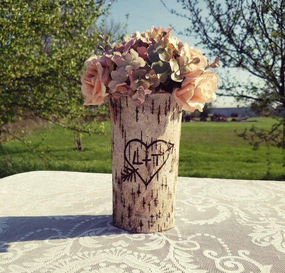 Wedding Bridal Bouquet Flower Holder Vase Rustic Log Mom Rustic