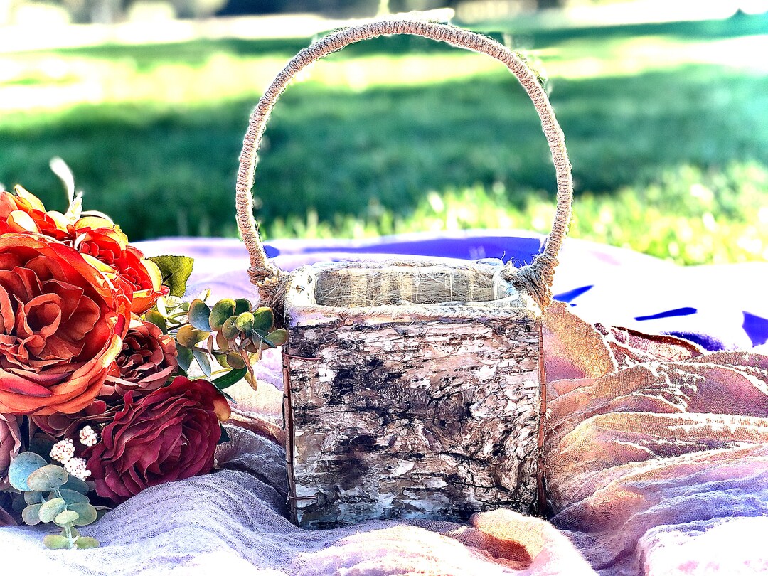 Flower Girl Basket Rustic Square Birch Bark Flower Girl Basket Boho