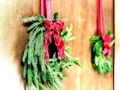Norfolk pine christmas wreaths for cabinets - Real touch wreath for cabinet holidays -Traditional red green kitchen decor with velvet ribbon