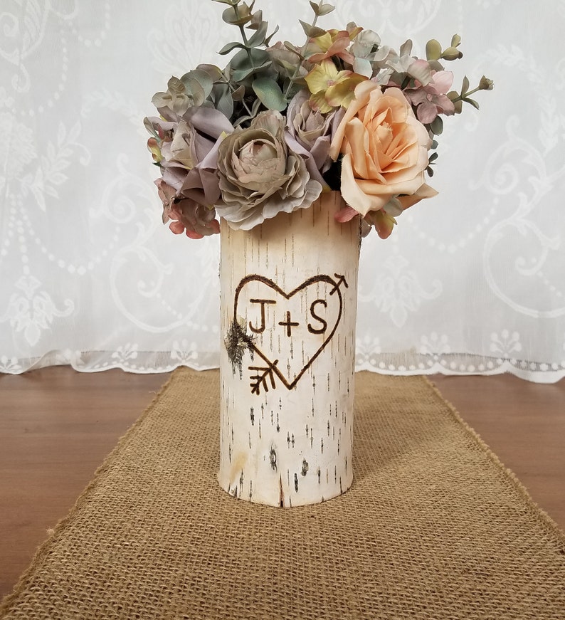 12, 14, 16 inch birch bark vases for wedding Personalized wedding gift for couple Tall wedding centerpieces for table Sweetheart table decor 7 inch (3.5 diameter