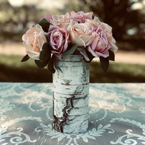 Vase centerpieces for bridal shower decorations rustic- Engagement party centerpiece birch- Vintage rustic wedding decor- Rustic wedding