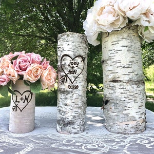 12, 14, 16 inch birch bark vases for wedding Personalized wedding gift for couple Tall wedding centerpieces for table Sweetheart table decor image 5