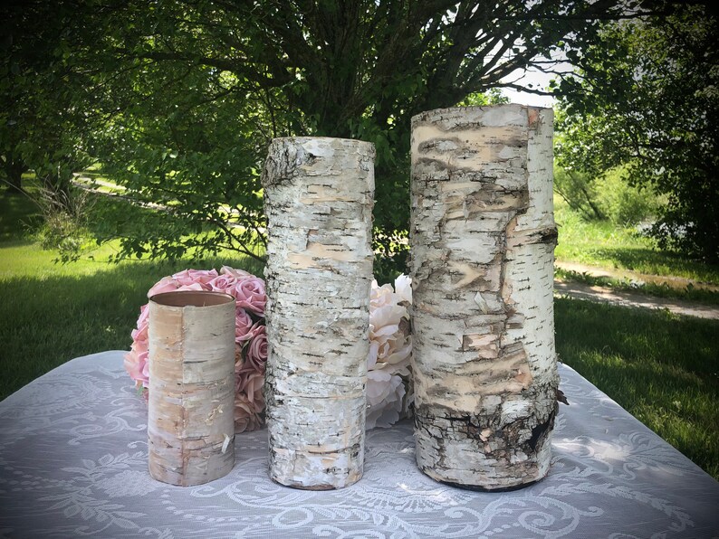 12, 14, 16 inch birch bark vases for wedding Personalized wedding gift for couple Tall wedding centerpieces for table Sweetheart table decor image 9