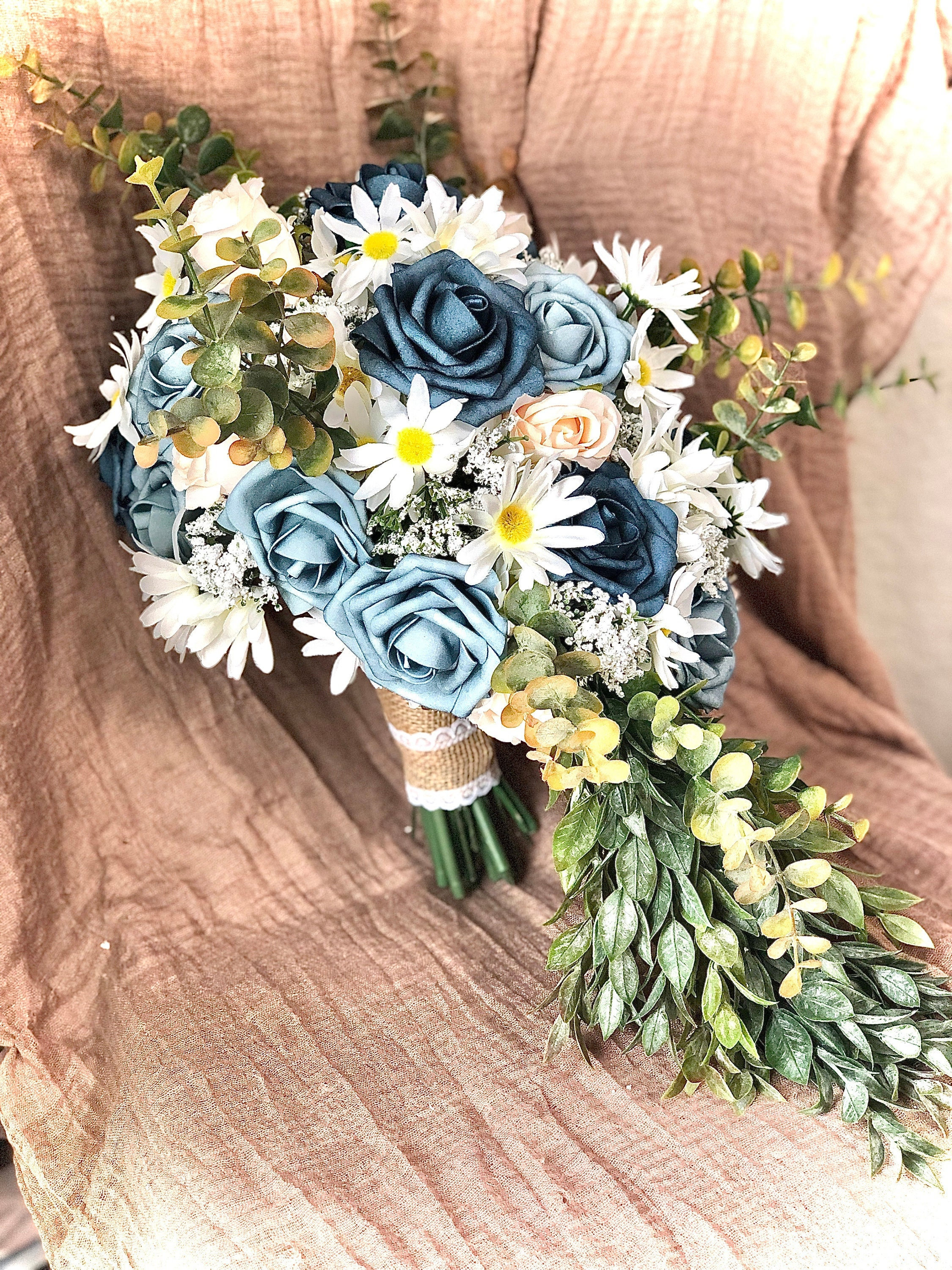 Cascading Dusty Blue Bridal Bouquet