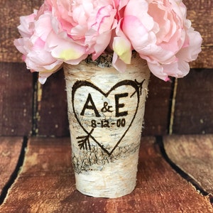 Personalized vase Wood centerpiece wedding Bridal shower decoration Birch wood vase Wedding shower decoration Birch wedding image 4