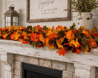 Fall autumn garland decor for mantel or table | Fall decorations for table | Maple leaves garland decor | Fall outdoor decorations for porch