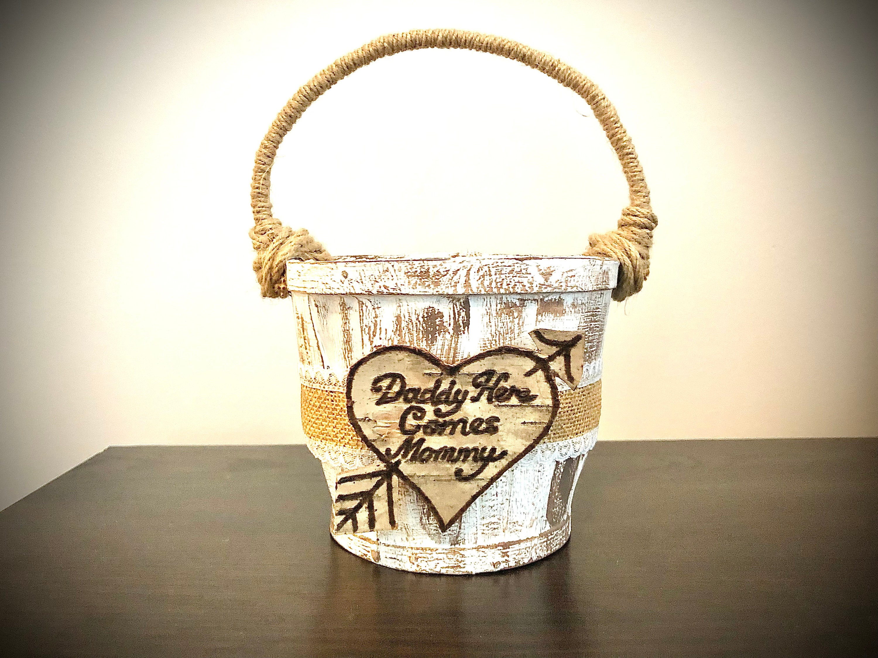 Daddy Here Comes Mommy Flower Girl Basket Custom Flower Girl