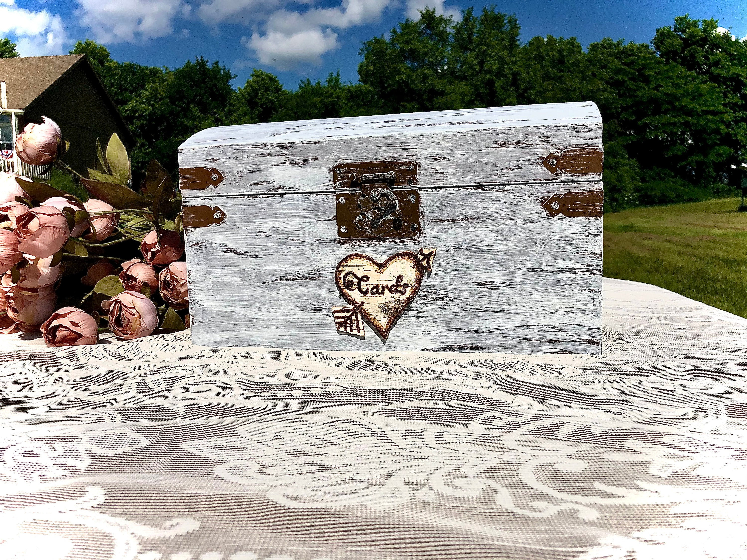 Terracotta personalized wedding card box Burnt orange memory box Boho wedding card box Pampas wedding card box decor dark