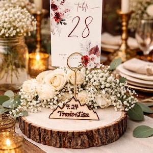 Wooden table numbers holders | Rustic table numbers |Wedding reception table numbers |Farmhouse copper gold table number holders custom name