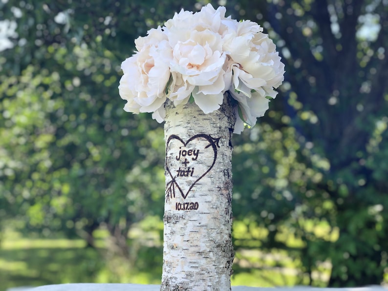 12, 14, 16 inch birch bark vases for wedding Personalized wedding gift for couple Tall wedding centerpieces for table Sweetheart table decor 14 inch(4 diameter