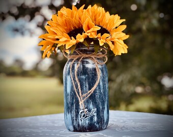 Navy blue wedding- Sunflower wedding decor-Sunflower floral arrangement-Rustic bridal shower decorations- Fall wedding decor