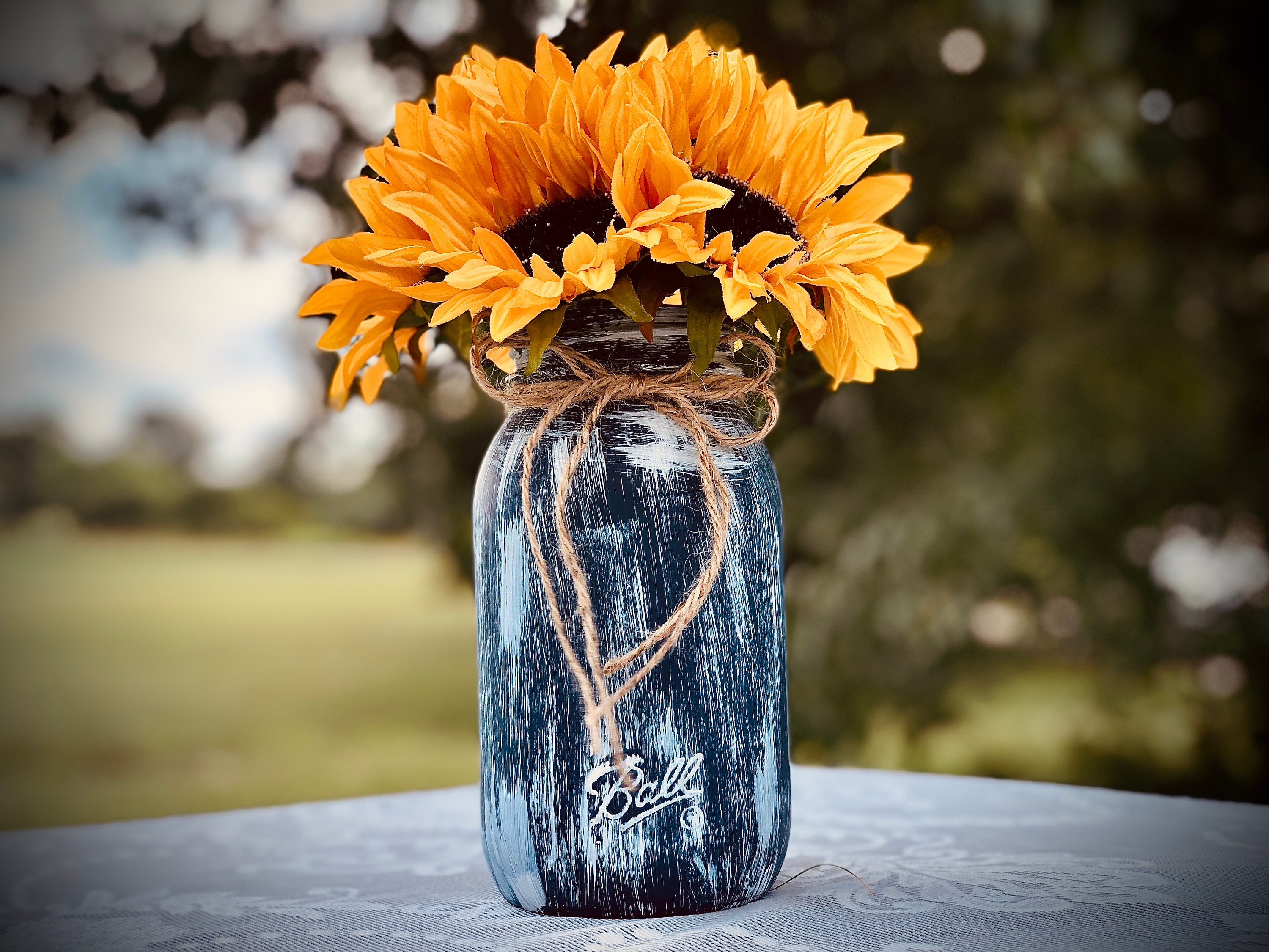 Navy Blue Mason Jar Centerpieces Sunflower Wedding Etsy