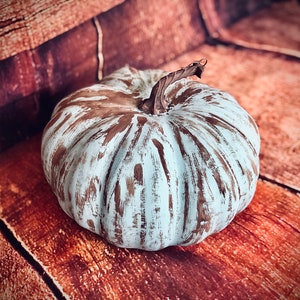 Rustic blue pumpkin decor -Fall decor for mantle-Distressed large pumpkin-Neutral fall decor-Rustic fall decor pumpkins for mantle kitchen