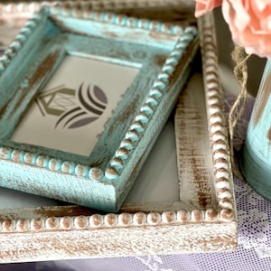 Wooden beaded bobbin picture frame | Bubble photo frames | Hand painted scallop frame | Beaded bumpy picture frames | Boho bead frames