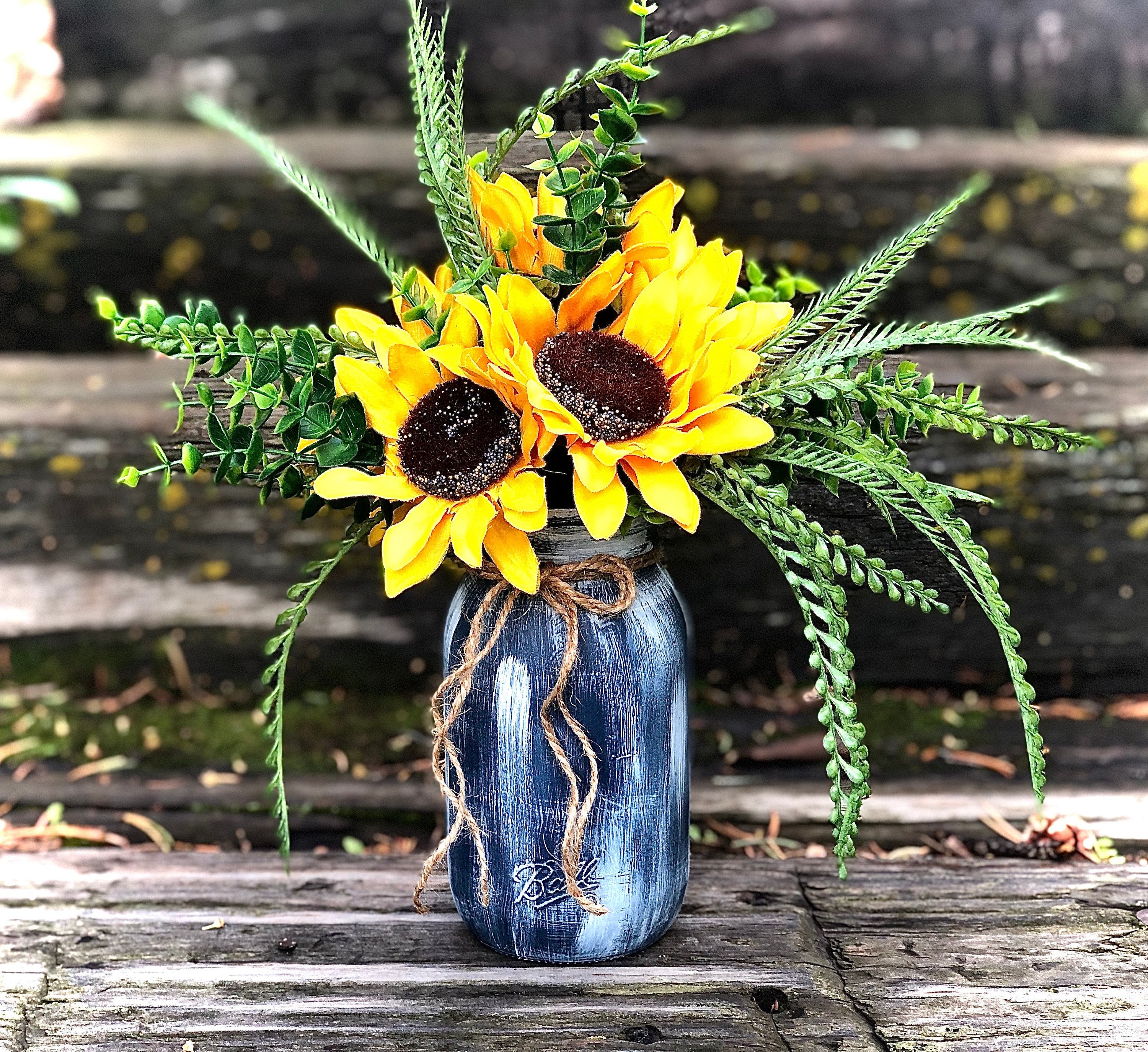 Navy blue centerpieces for wedding Center pieces for baby shower Sunflower wedding decor Sunflowers and greenery floral