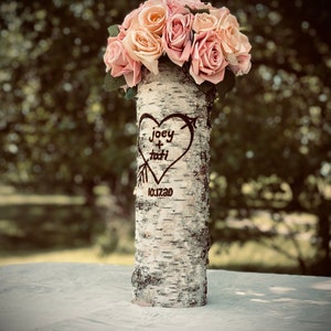 12, 14, 16 inch birch bark vases for wedding Personalized wedding gift for couple Tall wedding centerpieces for table Sweetheart table decor image 1