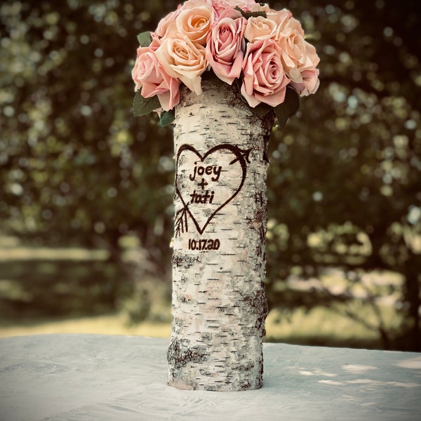 12, 14, 16 inch birch bark vases for wedding Personalized wedding gift for couple Tall wedding centerpieces for table Sweetheart table decor
