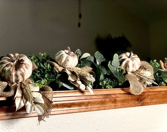 Fall garland for mantle - Autumn garland for mantel - Fall mantel decor - Pumpkin table runners - White neutral boho fall swag-Fall garlands