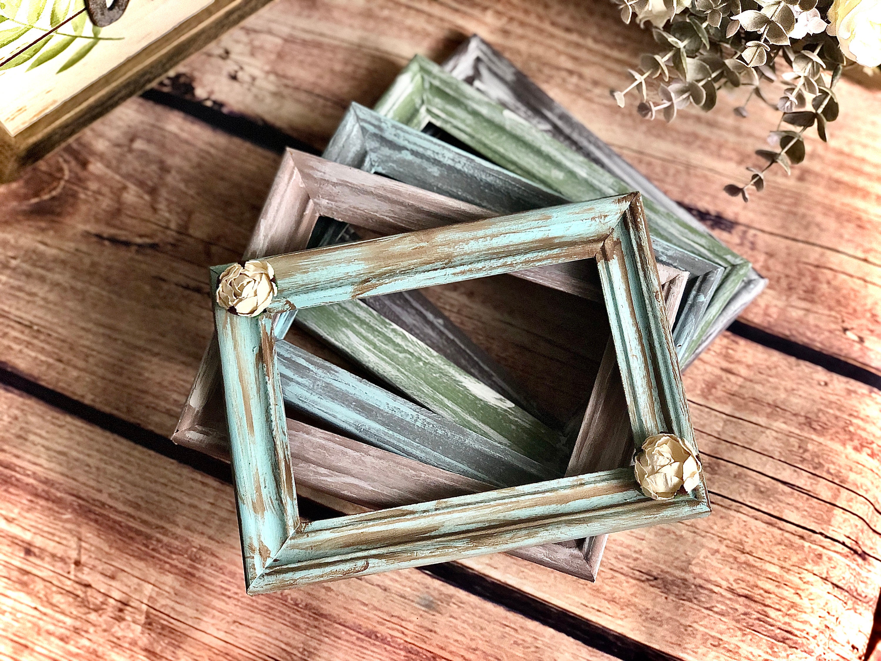 YesterDecor 4x6 Rustic Picture Frames - Set of 2 White Wood Picture Frames  - Farmhouse Style Distressed Wedding Picture Frame - 4x6 Photo Frame 