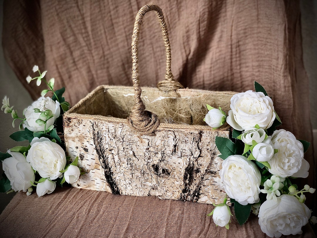 Flower Girl Basket Rustic Birch Bark Flower Girl Basket Boho Flower