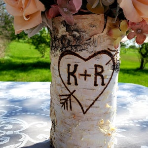 12, 14, 16 inch birch bark vases for wedding Personalized wedding gift for couple Tall wedding centerpieces for table Sweetheart table decor image 7