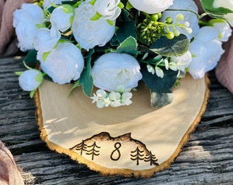 Wooden wedding table numbers - Rustic table numbers for wedding - Wood slice table numbers rustic wedding decor - Mountain wedding numbers