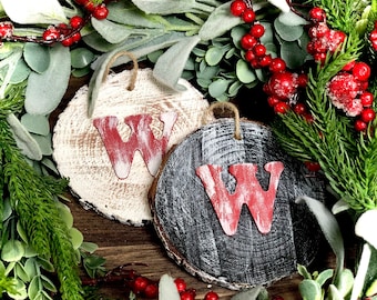 Initial ornaments | Family christmas ornaments personalized | 2023 ornaments monogram | Christmas stocking tags for family wood slices