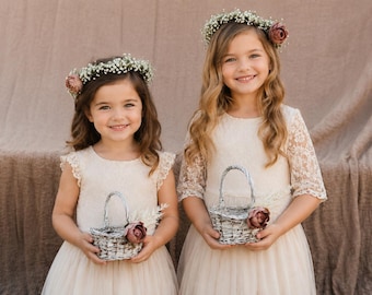 Flower girl basket white | Flower girl basket ivory | Off white wedding basket | Multiple sizes flower girl basket | Blush and white wedding