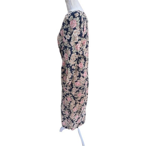 Vintage Navy Floral Midi Dress - Lace Neck Detail… - image 3