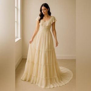 homecoming dresses in iowa Enchanted Amy Adams Princess Giselle Dress White Puff Sleeve Wedding D –  Hoprom main image 0