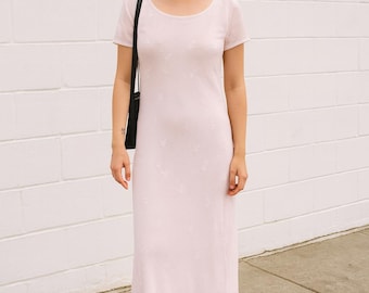 Vintage 1990s Byer Studio Pink Sparkly Floral Maxi Dress – Size 10, Made in USA