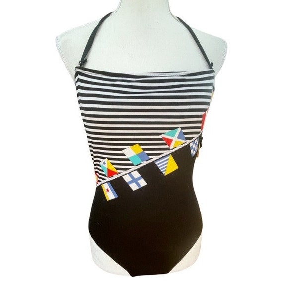 Vintage 90s Nautical Stripe Sunkiss Swimsuit - Ti… - image 1