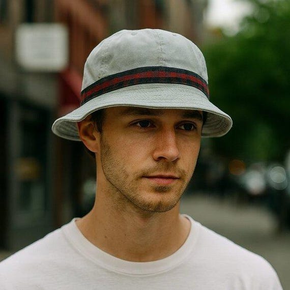Vintage Union Made Light Blue Bucket Hat Small – Striped  display picture 3