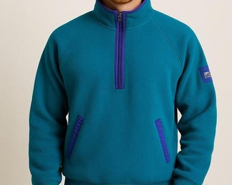 Vintage 1980s Eddie Bauer Quarter Zip Fleece Sweater / Made in USA 