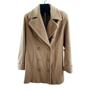Vintage Savannah Tan Wool Peacoat – Classic Fall/Winter Double-Breasted Coat, Women’s Size 10