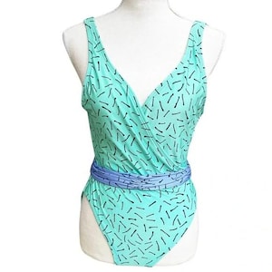 Vintage 1980s La Blanca Turquoise Blue One-Piece Swimsuit – Retro Bathing Suit, Size M