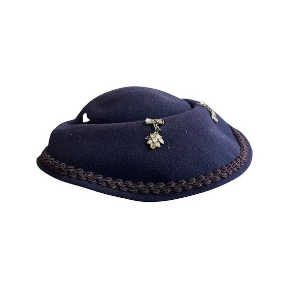 US 1950s Vintage Women's Hat navy blue rhinestone 