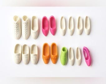 Vintage Barbie Shoe Lot — 6 Pairs + 5 Singles — White Lace-Up Boots, Oxfords