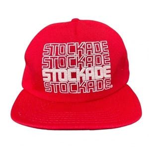 Gorra de camionero vintage Stockade de los años 80 con logotipo repetido: gorra snapback retro