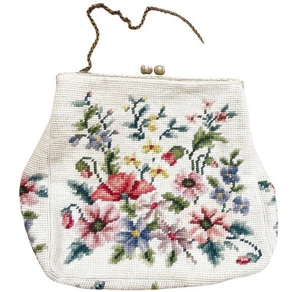 Vintage CHRISTINE Needlepoint Floral Handbag - image 1