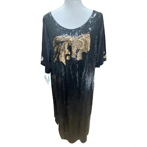 Vintage Black and Gold Short Sleeve Silk Blouse – Elegant 80s Evening Top, Size Medium